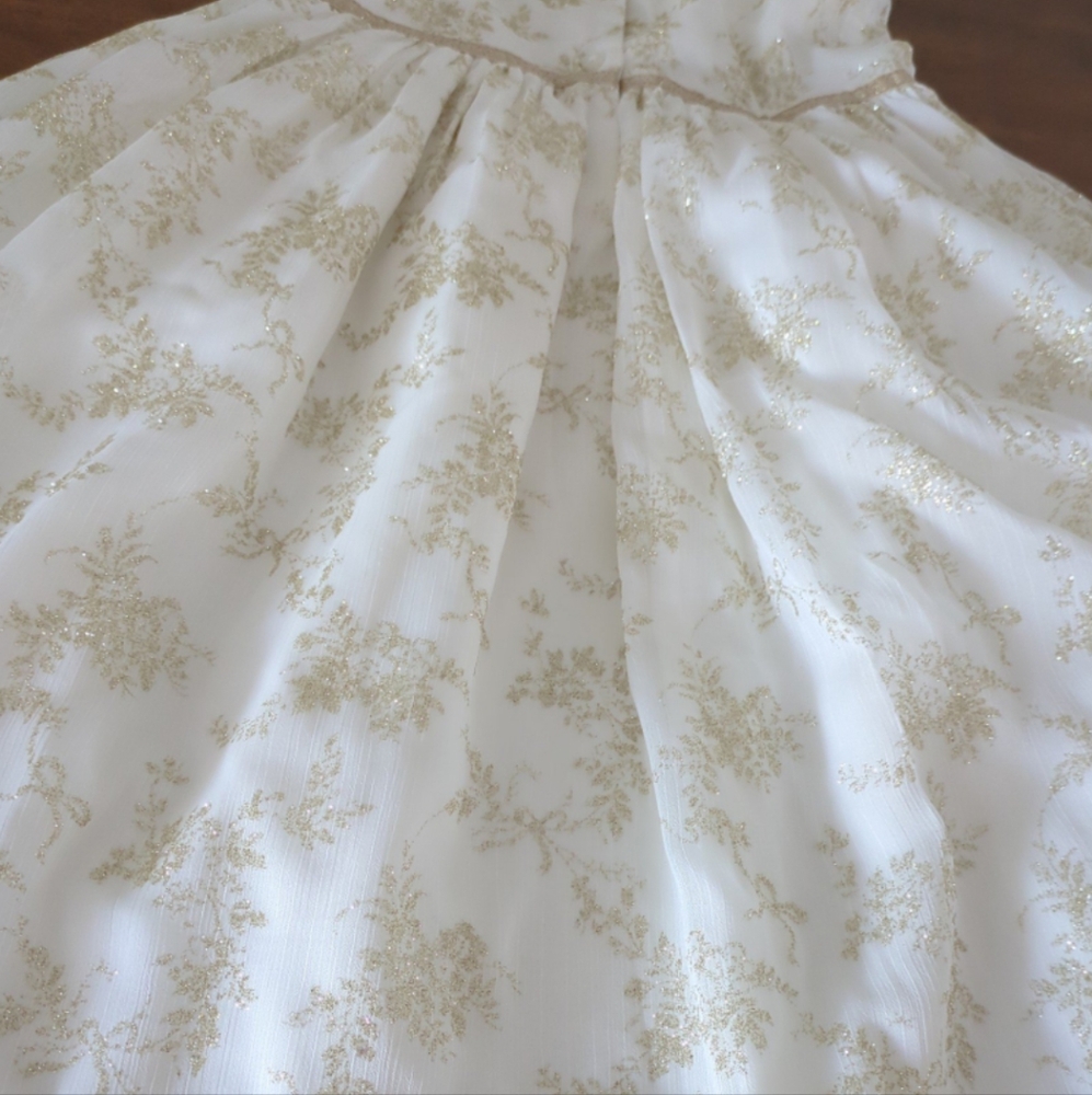 Janie and Jack Girl's Cream Color Shimmer Floral Chiffon Dress girls size 7 NNT - Picture 8 of 8
